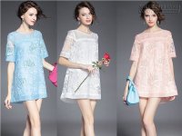 Đầm nhún cổ cột dây hồng
