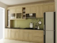 Phòng bếp đẹp với tủ bếp gỗ sồi
