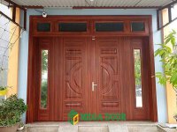 Cửa thép vân gỗ 4 cánh- Báo giá cửa chính 4 cánh thép giả gỗ