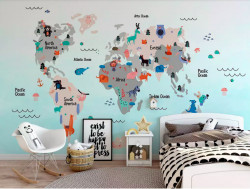 Trang trí phòng bé với decal bản đồ thế giới
