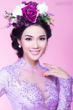 Kim Cương diện áo dài cưới làm cô dâu