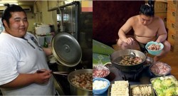 Cận cảnh bữa ăn khổng lồ của sumo Nhật