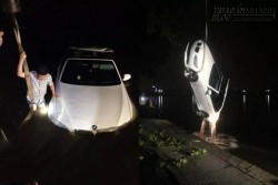 Mải nghịch điện thoại, thanh niên lao chiếc siêu xe BMW xuống hồ nước giữa đêm