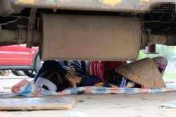 Tuyệt chiêu hiếm có ở Hà Nội: Chui vào gầm ô tô ngủ trưa