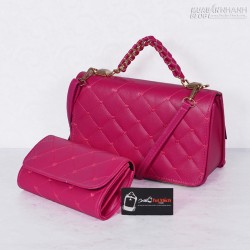Bộ túi xách và ví thời trang màu hồng đậm