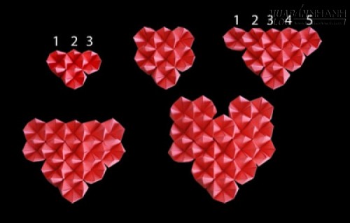 Gấp giấy origami l&agrave;m tranh tr&aacute;i tim nổi bật