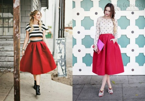 M&aacute;ch bạn g&aacute;i mặc v&aacute;y midi đẹp, hợp xu hướng thời trang 2015