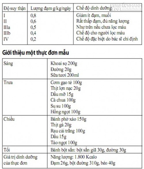 Thực đơn cho người bị suy thận mạn