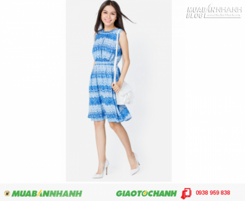 Đầm nh&uacute;n cổ cột d&acirc;y-Hoa văn xanh biển-AD238, 1