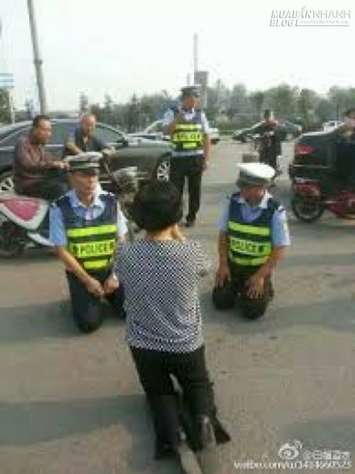 Bất ngờ cảnh sát quỳ giữa đường giải thích luật an toàn giao thông
