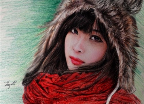 Các cô gái đẹp lung linh qua nét vẽ chì màu của chàng trai 9x