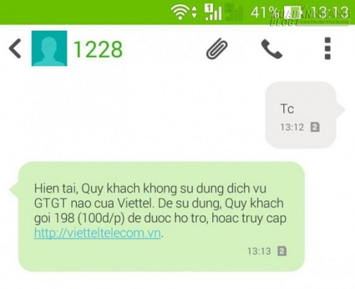 Kết quả trả về khi máy bạn không có đăng ký dịch vụ nào