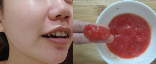 Cho nhúm muối vào cà chua thoa lên mặt, sau 15 phút bạn không còn nhận ra làn da của mình