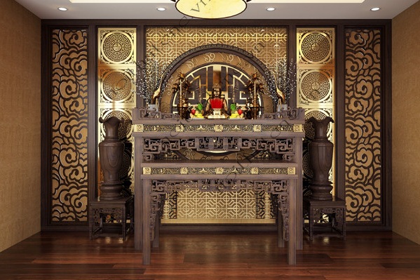 Sử dụng vách ngăn bàn thờ đẹp không kém phần sang trọng