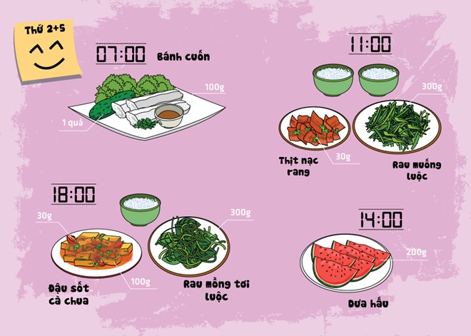 Thực đơn cho hai ngày thứ 2 và thứ 5
