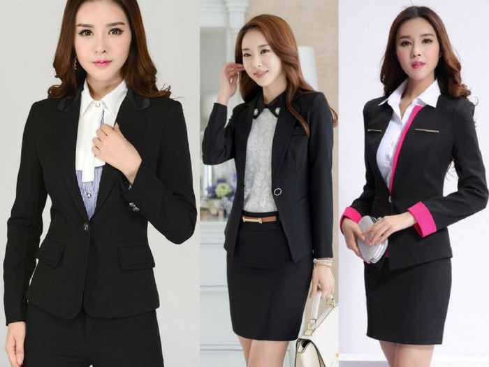 Mẫu đồng phục công sở đẹp: chân váy & áo vest đen