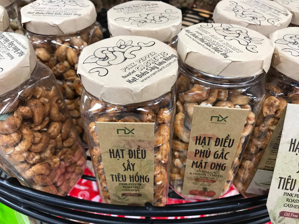 Mẫu tem nhãn giấy Kraft cho hộp nhựa đựng hạt điều