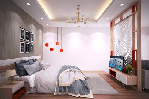 Mẫu phòng ngủ đẹp khi có vách ngăn hoa văn trang trí