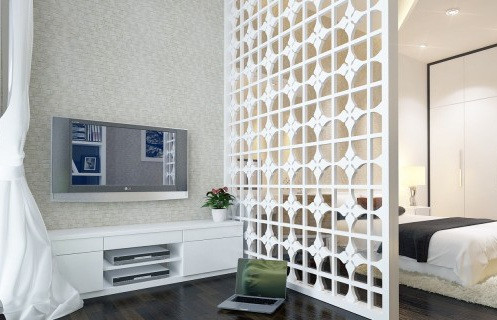 Mẫu phòng ngủ đẹp khi có vách ngăn hoa văn trang trí
