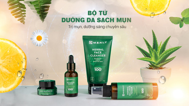 Bộ tứ dưỡng da sạch mụn Menly với chiết xuất từ thiên nhiên giúp làn da nam giới được nâng niu trọn vẹn