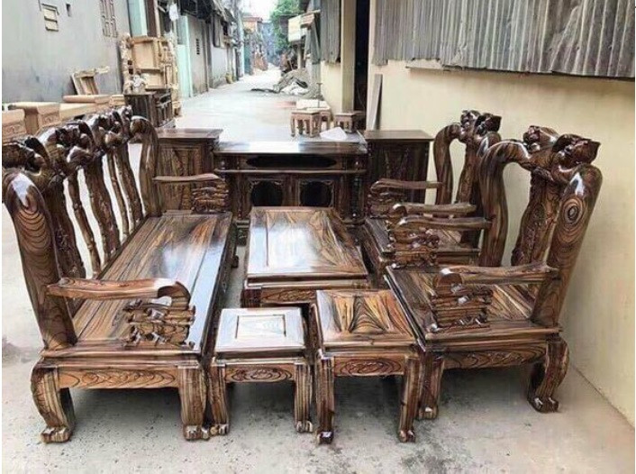 Mẫu bàn ghế gỗ phòng khách Minh Quốc tràm PU giả mun(2)