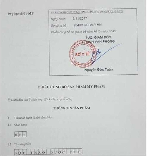 Giấy công bố sản phẩm