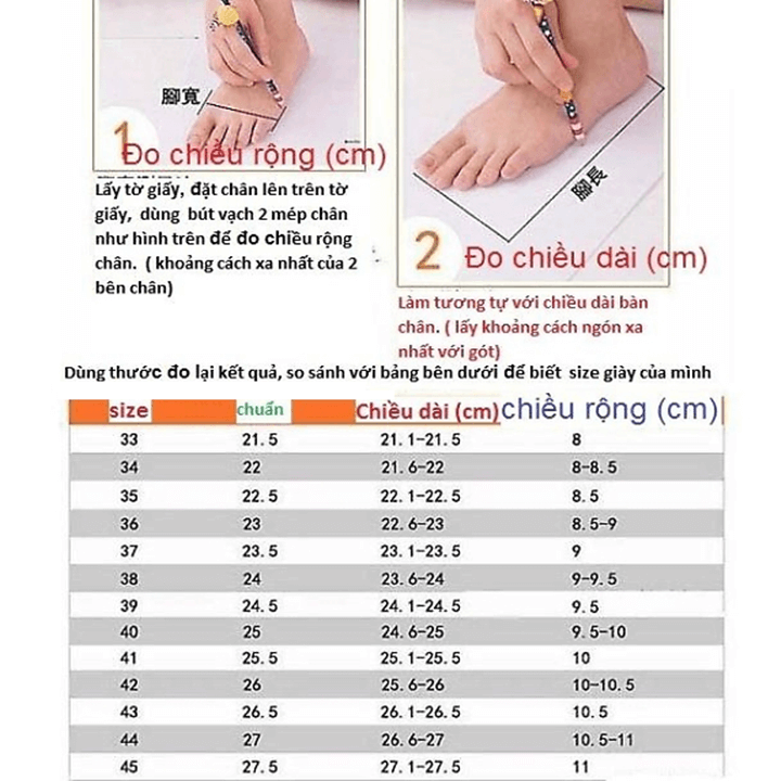 Bảng size giày