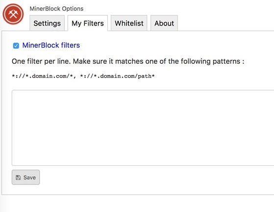 Tự th&ecirc;m v&agrave;o c&aacute;c trang web sử dụng script để đ&agrave;o Bitcoin m&agrave; minerBlock chưa cập nhật