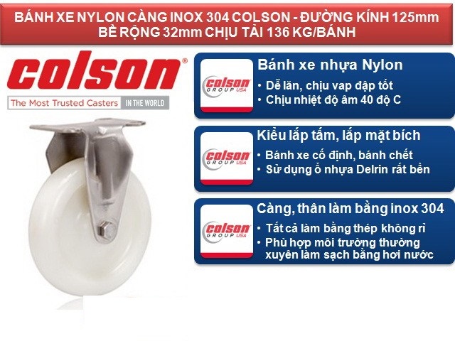Đánh giá ưu và nhược điểm bánh xe càng inox 304 vật liệu nhựa trắng Nylon Colson Caster