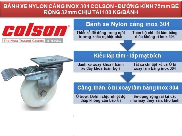 Đánh giá ưu và nhược điểm bánh xe càng inox 304 vật liệu nhựa trắng Nylon Colson Caster(1)