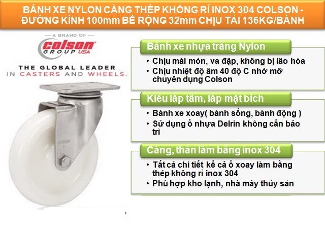 Đánh giá ưu và nhược điểm bánh xe càng inox 304 vật liệu nhựa trắng Nylon Colson Caster(2)