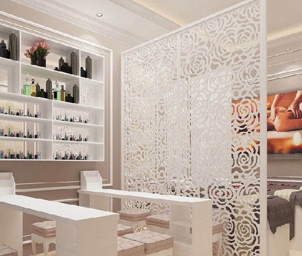 Sáng tạo với vách ngăn CNC hoa hồng trang trí Spa đẹp(1)